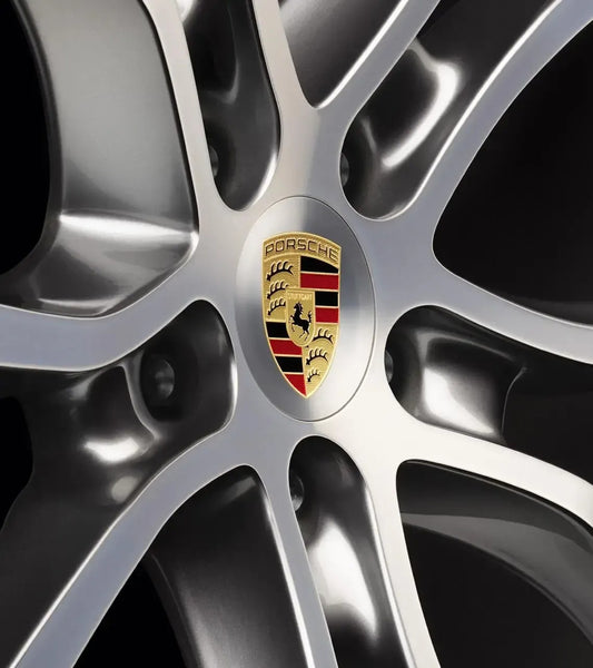 Porsche Design Quality | Porsche Wheel Hub Covers with Colored Crest and Aluminum Look Ring (Set of 4)