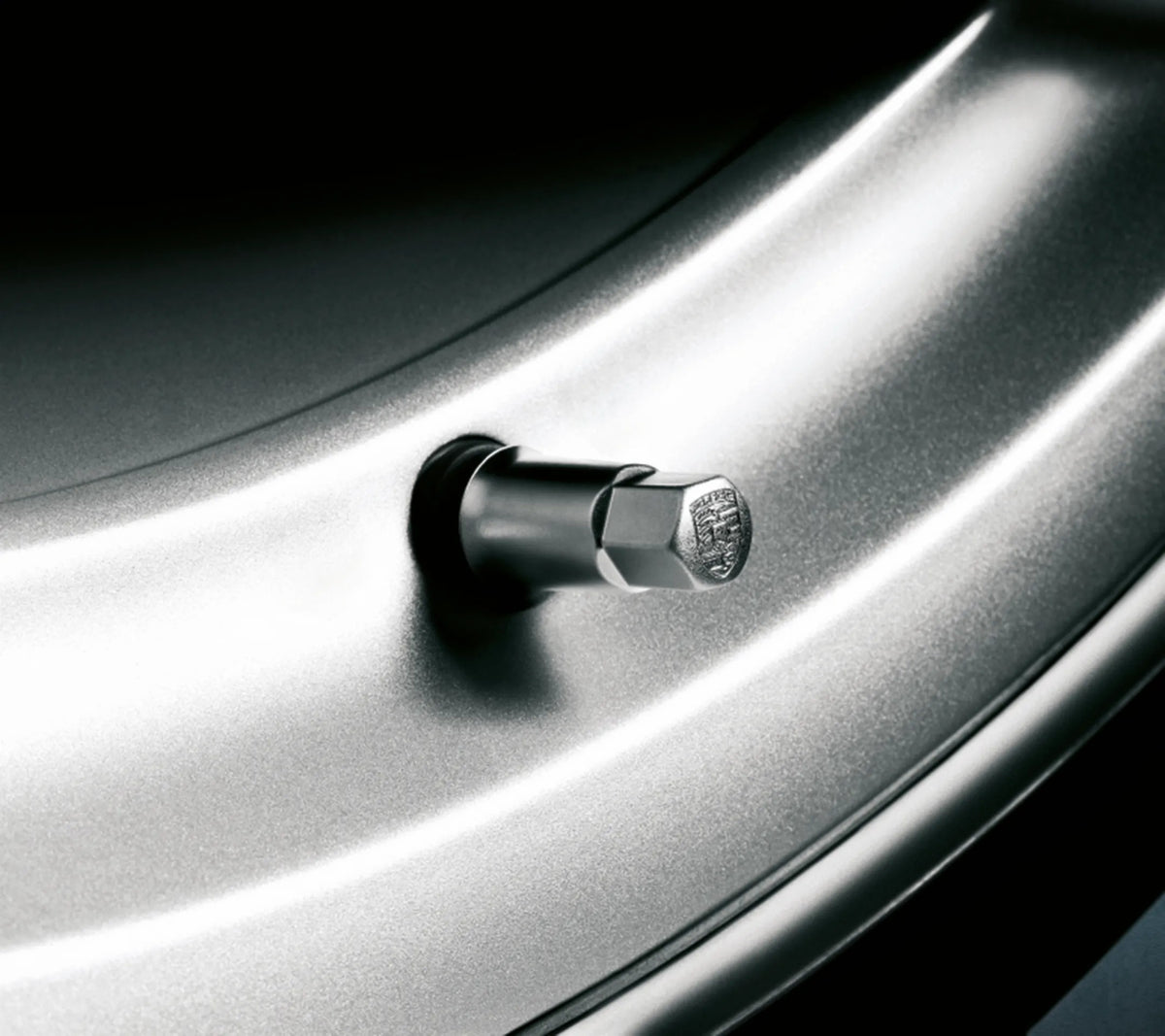 Porsche Design Customer Favorite | Porsche Valve Sleeve Set in Silver with Embossed Crest for 718, 911, Panamera, and Cayenne