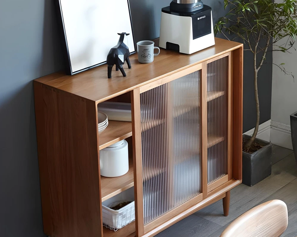 wooden sideboard with glass doors