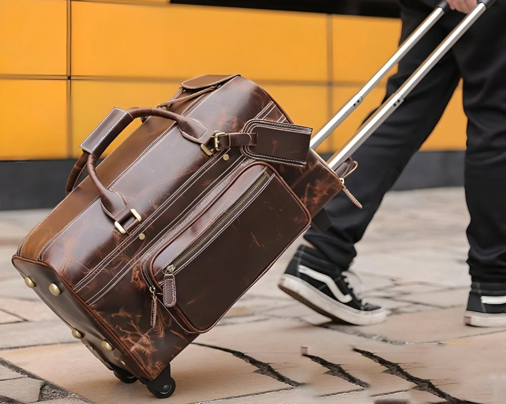 leather carry on suitcase with wheels